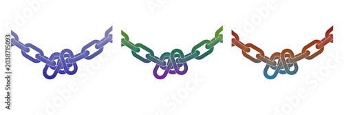 Εκτύπωση καμβά Three colorful metal chains with knotted links