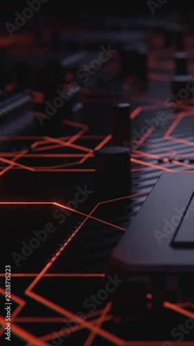 Futuristic Camera Flyover Above Computer Motherboard and CPU Technology