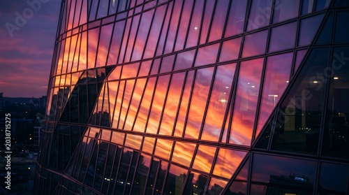 Stunning Sunset Reflection on Modern Glass Skyscraper Architecture.
