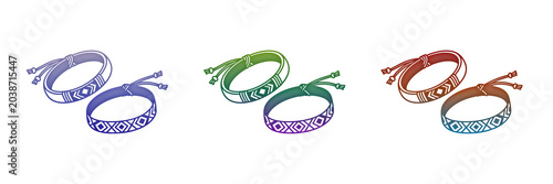 Foto Set of colorful woven friendship bracelets with patterns