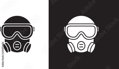 Photos Old military rubber respirator vector icon, illustration