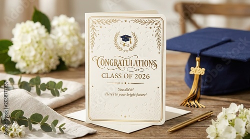 Elegant Class of 2026 Graduation Congratulations Card Design Celebration
