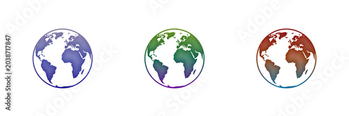 Three colorful earth globe icons set