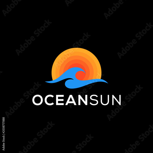 Foto Ocean sea waves coast for beach and summer sun rays logo design