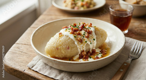 Traditional Lithuanian Cepelinai with Bacon and Cream
