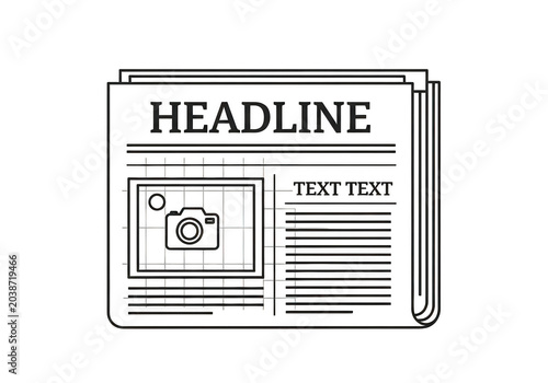 Minimalist headline-style newspaper icon with folded corner isolated on transparent background