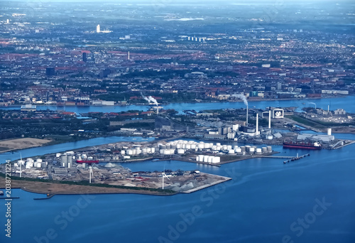 Aerial or drone view of Copenhagen capital city of Denmark