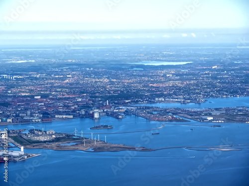 Aerial or drone view of Copenhagen capital city of Denmark