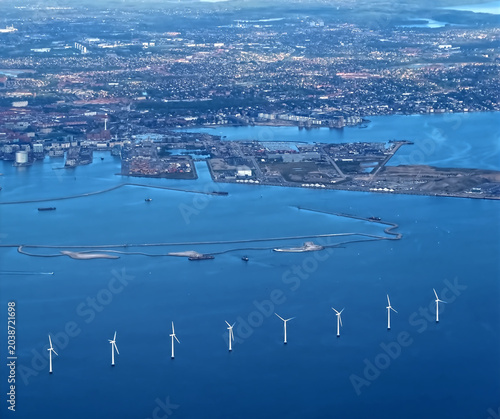Aerial or drone view of Copenhagen capital city of Denmark