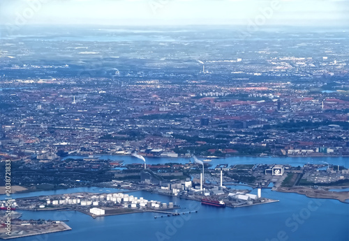 Aerial or drone view of Copenhagen capital city of Denmark