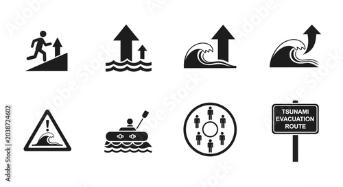 Foto Tsunami Warning and Evacuation Icons Set