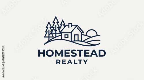 Bild auf Leinwand Real Estate Logo Design Featuring a House and Trees for Homestead Realty