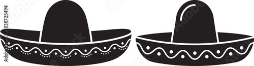 Traditional mexican sombrero hat silhouette icons with sombrero silhouette headwear traditional isolated clothing