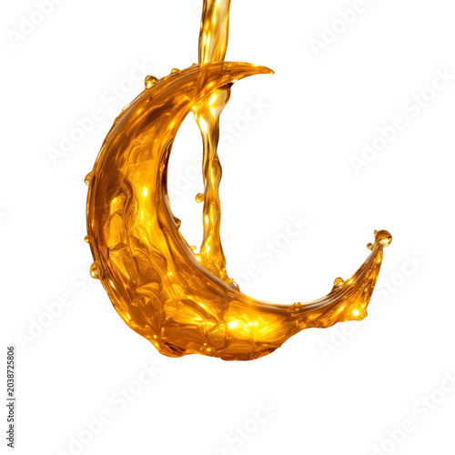 Close-up of gold liquid pouring into the shape of a crescent moon