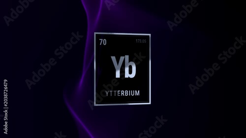 Ytterbium Chemical Element Tile on Dark Purple Abstract Background