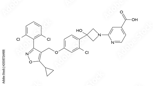 Fotografija cilofexor molecule, structural chemical formula, ball-and-stick model, isolated