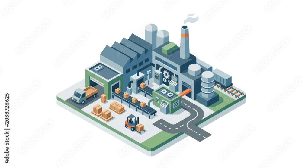 Obraz premium Modern Industrial Factory Complex with Automated Production Line.