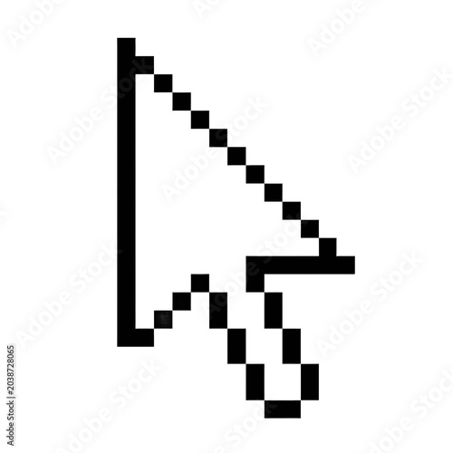 Black Retro Pixel Computer Mouse Cursor Isolated on Transparent Background