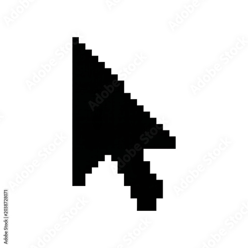 Black Retro Pixel Computer Mouse Cursor Isolated on Transparent Background