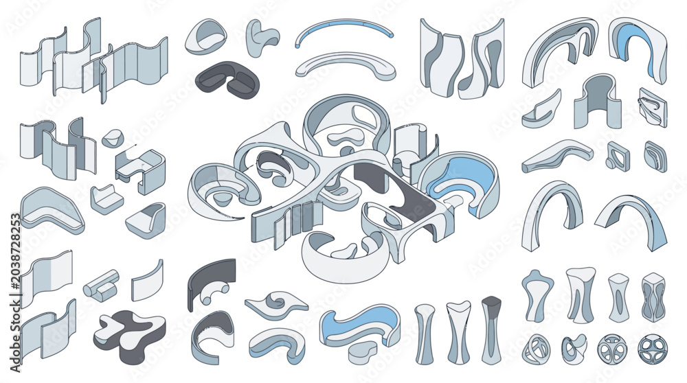 Fototapeta premium Abstract Biomorphic Liquid Flow Design in Monochrome Sketch Style with Futuristic Elements