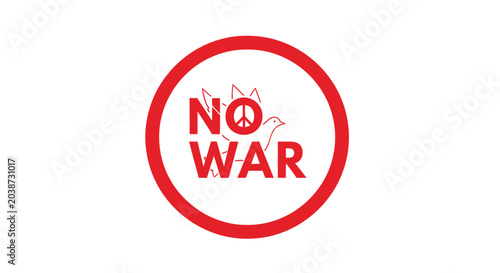 Tableau sur toile No War Red Circle Badge with Peace Symbol and Dove Vector