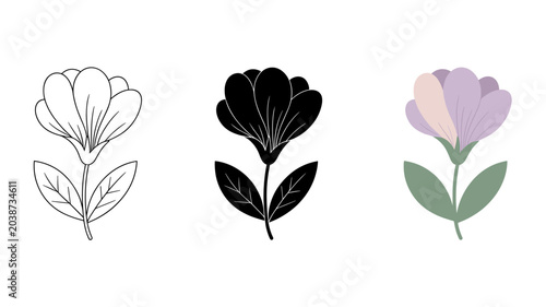 Foto Floral icons, flower illustrations, botanical designs, 3 style variations