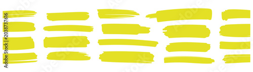 Yellow Highlighter Pen Stroke Lines Set Neon Marker Brush Marks Isolated Hand Drawn Abstract Underline Elements