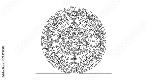 Fotografi Aztec Sun Stone Calendar Outline