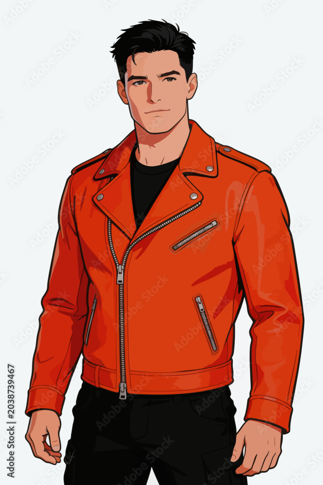Fototapeta premium Stylish Illustrated Male Character in Orange Leather Jacket