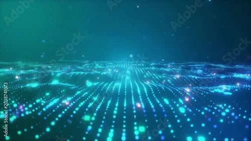 Digital data waves flowing through a glowing blue cyberspace grid background for high tech motion graphics and video projects