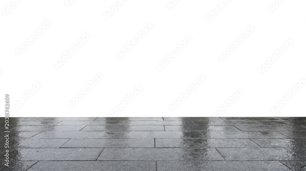 Fototapeta premium Wet gray paving slab floor transparent background
