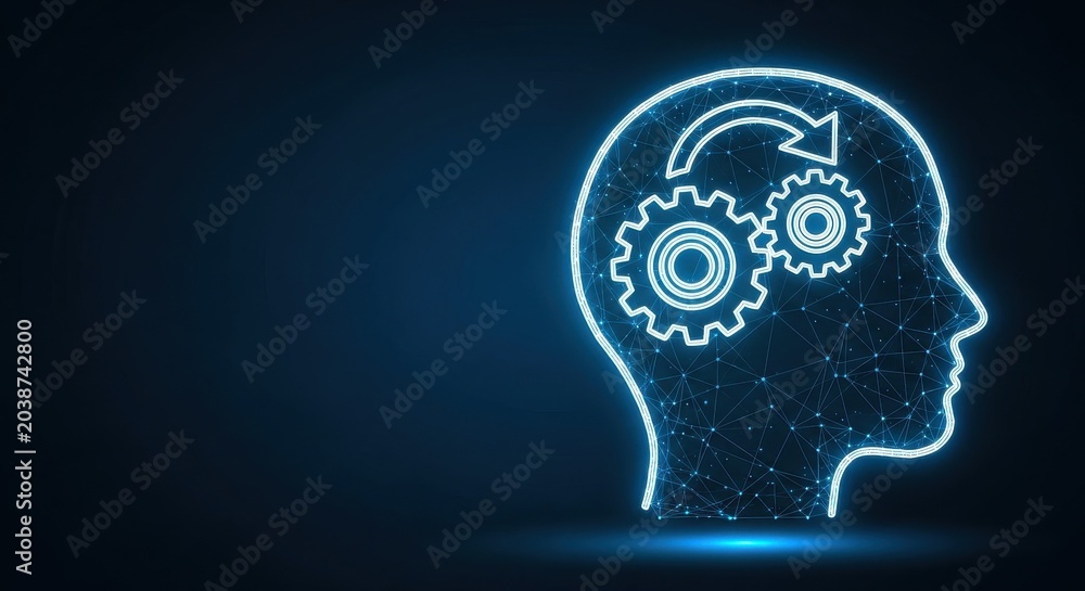Obraz premium Digital Mind with Interlocking Gears Representing Cognitive Processing and Technological Innovation