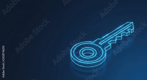 Glowing blue digital key unlocking access to technology and security concepts