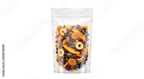 Fotografie Mixed dried fruits and berries in clear zipper pouch