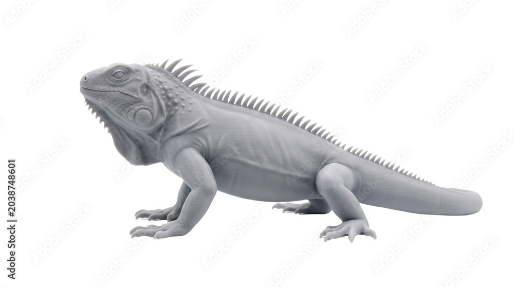Fototapeta premium White matte minimalist iguana figurine isolated on transparent background