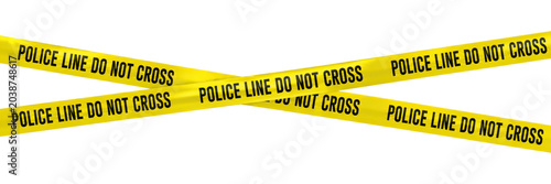 Fotografia Crossed yellow police line tape with “Do Not Cross” warning text isolated on a c