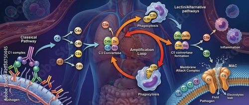 Dynamic Visualization of Human Complement System Pathways Exploring Innate Immunity, Cellular Defense, and Inflammatory Responses