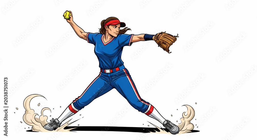 Fototapeta premium Female softball player pitching the ball