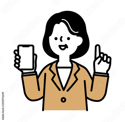 スマホを持つ笑顔のシニア女性のイラスト