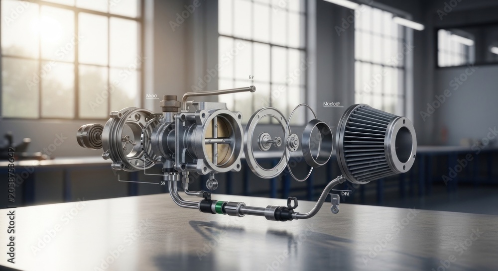 Fototapeta premium Exploded View of a High-Performance Automotive Engine Intake System.