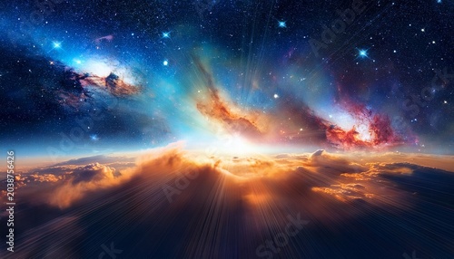 Nebula With Glowing Galaxy And Cosmic Clouds