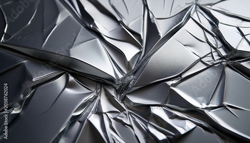 Close Up Of A Damaged Folded Aluminum Piece With Visible Creases And Cracks