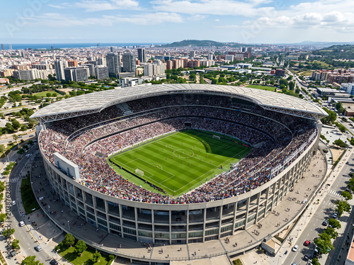 Large international sports arena during football match