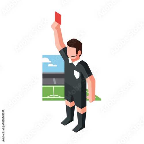 Foto Soccer Referee Holding Red Card High.