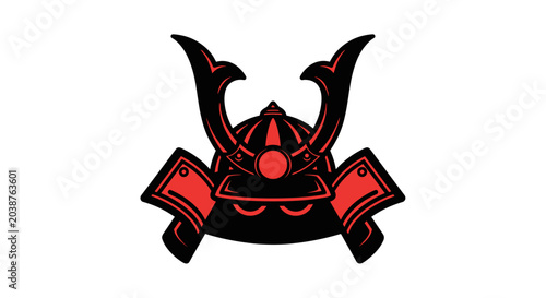 Samurai Helmet Illustration Red Black Warrior Symbol.