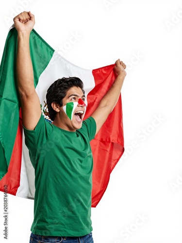 Mexican fan celebrating with national flag