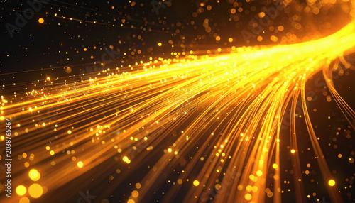 Abstract glowing orange light trails and particles, representing energy and data flow
