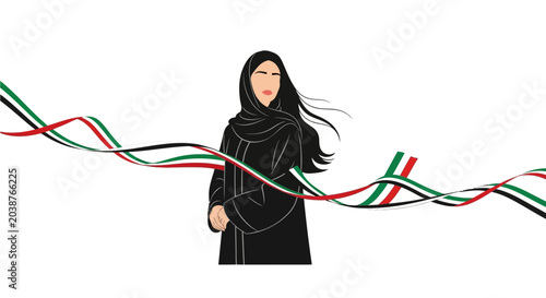Photos Illustration of an Emirati woman in abaya with UAE flag colors.