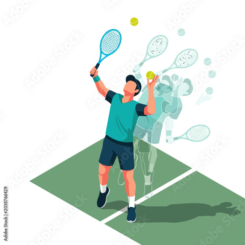 фотографія Man playing tennis on court surface.
