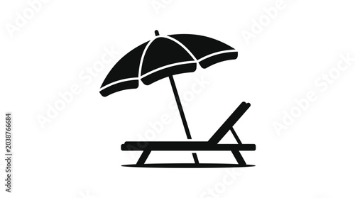 Beach Chair And Umbrella Silhouette On White Background